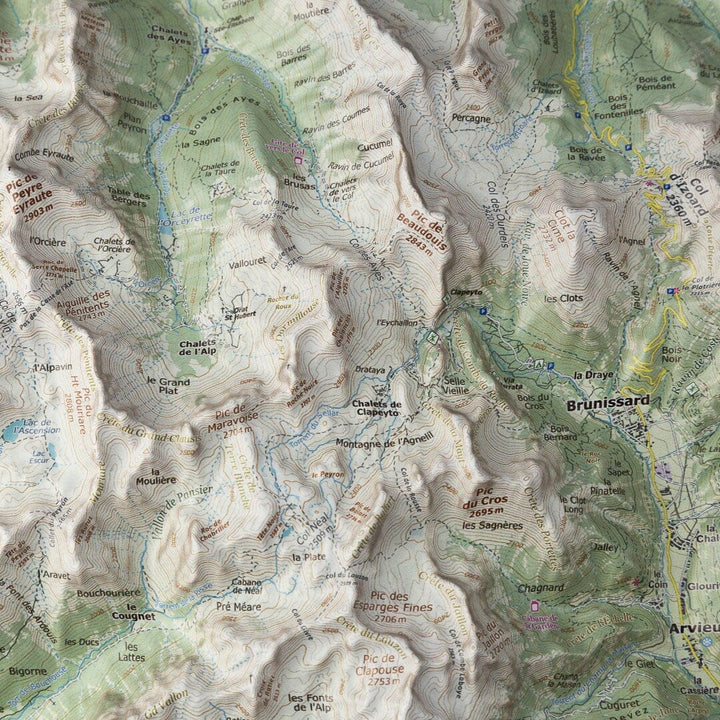 Carte en relief - Le Briançonnais - 50 x 70 x 5 cm | Dénivelés Editions carte en relief Dénivelés Editions 