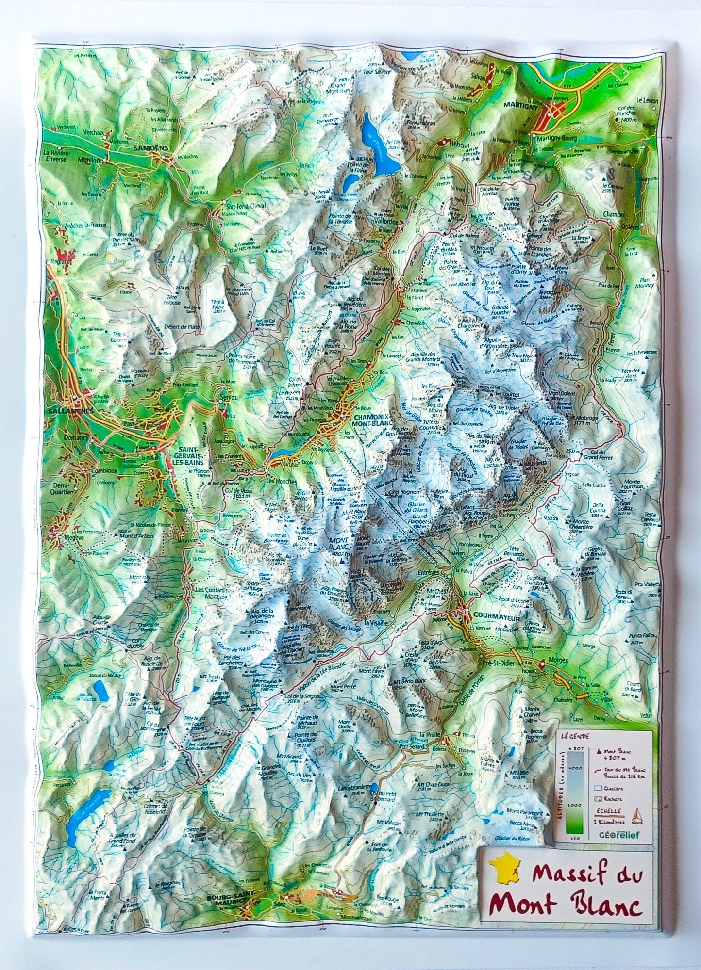 Carte en relief - Le Massif du Mont Blanc - 31 X 42 cm | Relief Editions carte en relief Reliefs Editions