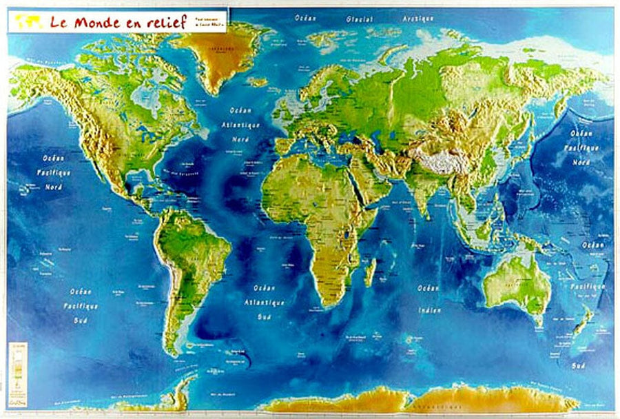 Carte en relief - Le Monde physique - 62 X 42 cm carte relief Reliefs Editions 