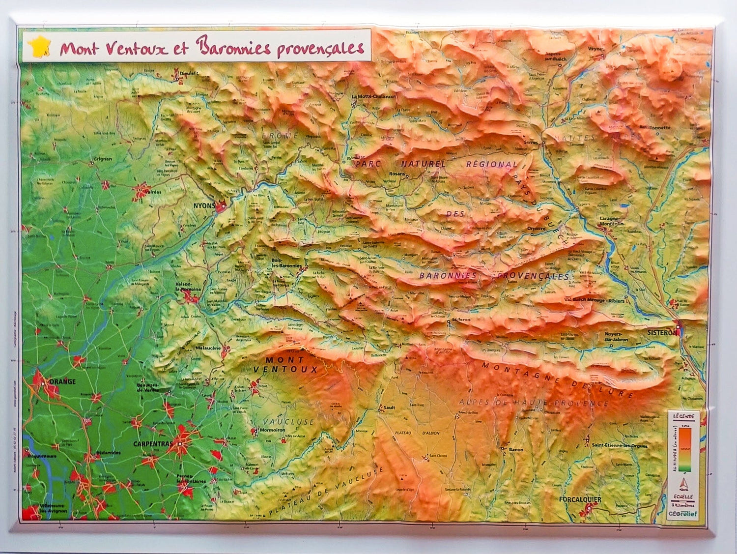 Carte en relief - Le Mont Ventoux et les Baronnies - 31 X 42 cm | Relief Editions carte en relief Reliefs Editions