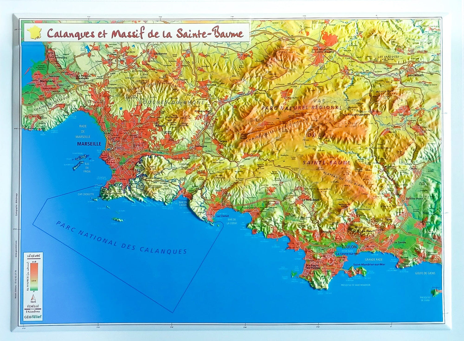 Carte en relief - Les Calanques et le Massif de La Sainte-Baume - 31 X 42 cm | Relief Editions carte en relief Reliefs Editions