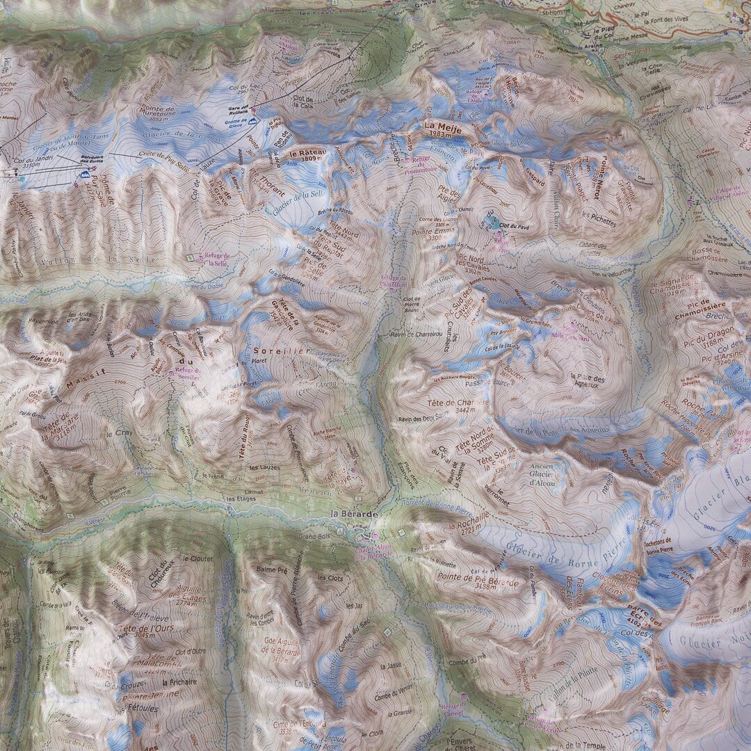 Carte en relief - Les Ecrins Nord - 70 x 50 x 7 cm | Dénivelés Editions carte en relief Dénivelés Editions 