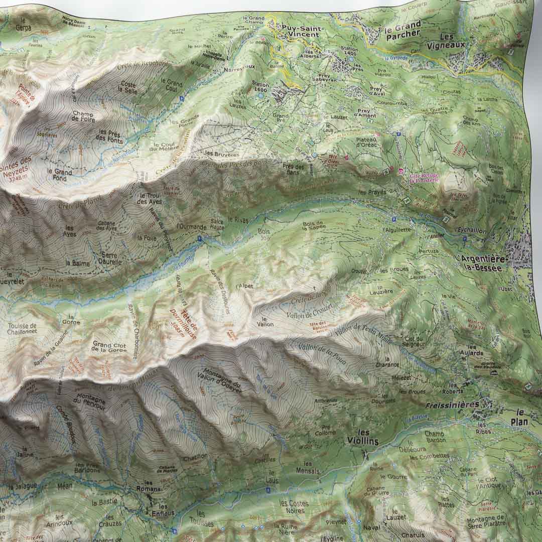 Carte en relief - Les Ecrins Sud - 70 x 50 x 5,6 cm | Dénivelés Editions carte en relief Dénivelés Editions 