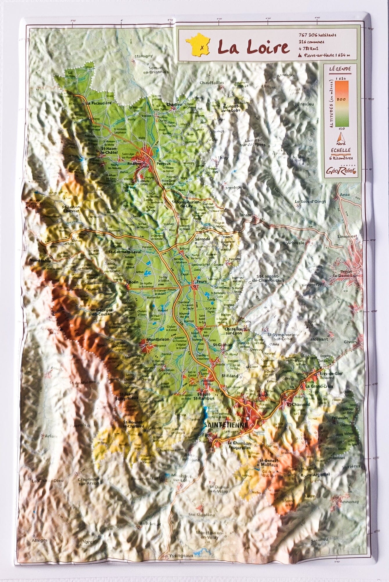 Carte en relief - Loire - 21 x 31 cm | Relief Editions carte en relief Reliefs Editions