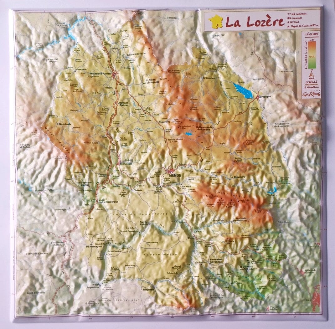 Carte en relief - Lozère - 31 x 31 cm | Relief Editions carte en relief Reliefs Editions 