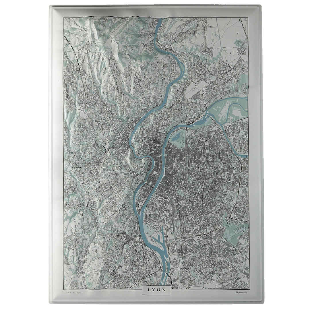 Carte en relief - Lyon, version Ocre - 70 x 50 x 4 cm | Dénivelés Editions carte en relief Dénivelés Editions 