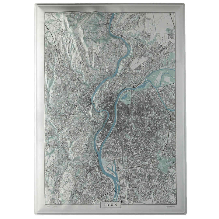 Carte en relief - Lyon, version Ocre - 70 x 50 x 4 cm | Dénivelés Editions carte en relief Dénivelés Editions 