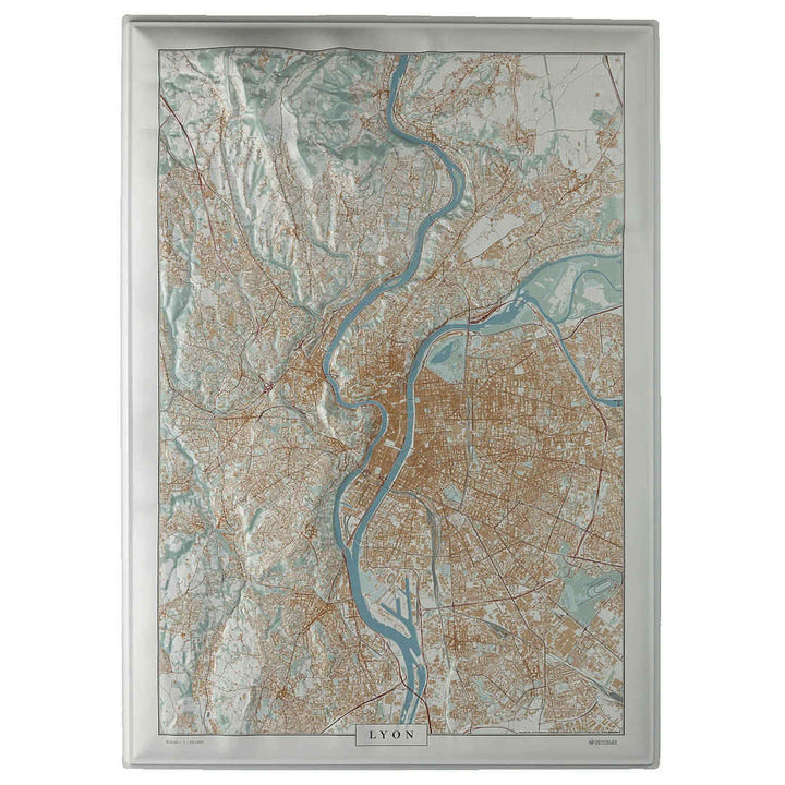 Carte en relief - Lyon, version Ocre - 70 x 50 x 4 cm | Dénivelés Editions carte en relief Dénivelés Editions Default Title