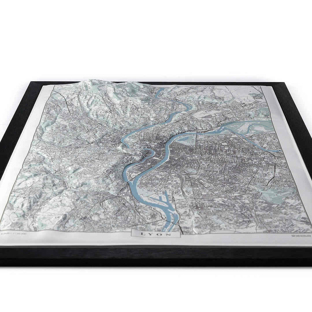 Carte en relief - Lyon, version Ocre - 70 x 50 x 4 cm | Dénivelés Editions carte en relief Dénivelés Editions 