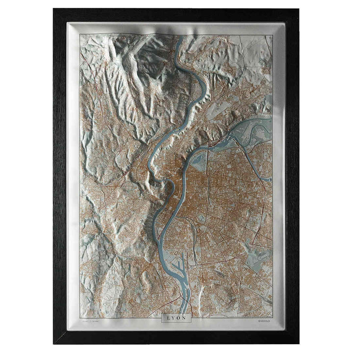 Carte en relief - Lyon, version Ocre - 70 x 50 x 4 cm | Dénivelés Editions carte en relief Dénivelés Editions 