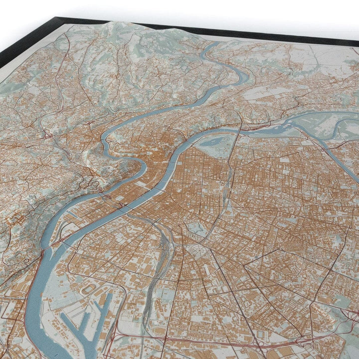 Carte en relief - Lyon, version Ocre - 70 x 50 x 4 cm | Dénivelés Editions carte en relief Dénivelés Editions 