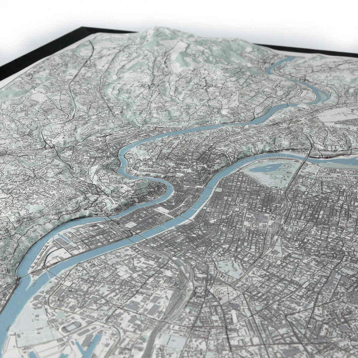 Carte en relief - Lyon, version Ocre - 70 x 50 x 4 cm | Dénivelés Editions carte en relief Dénivelés Editions 