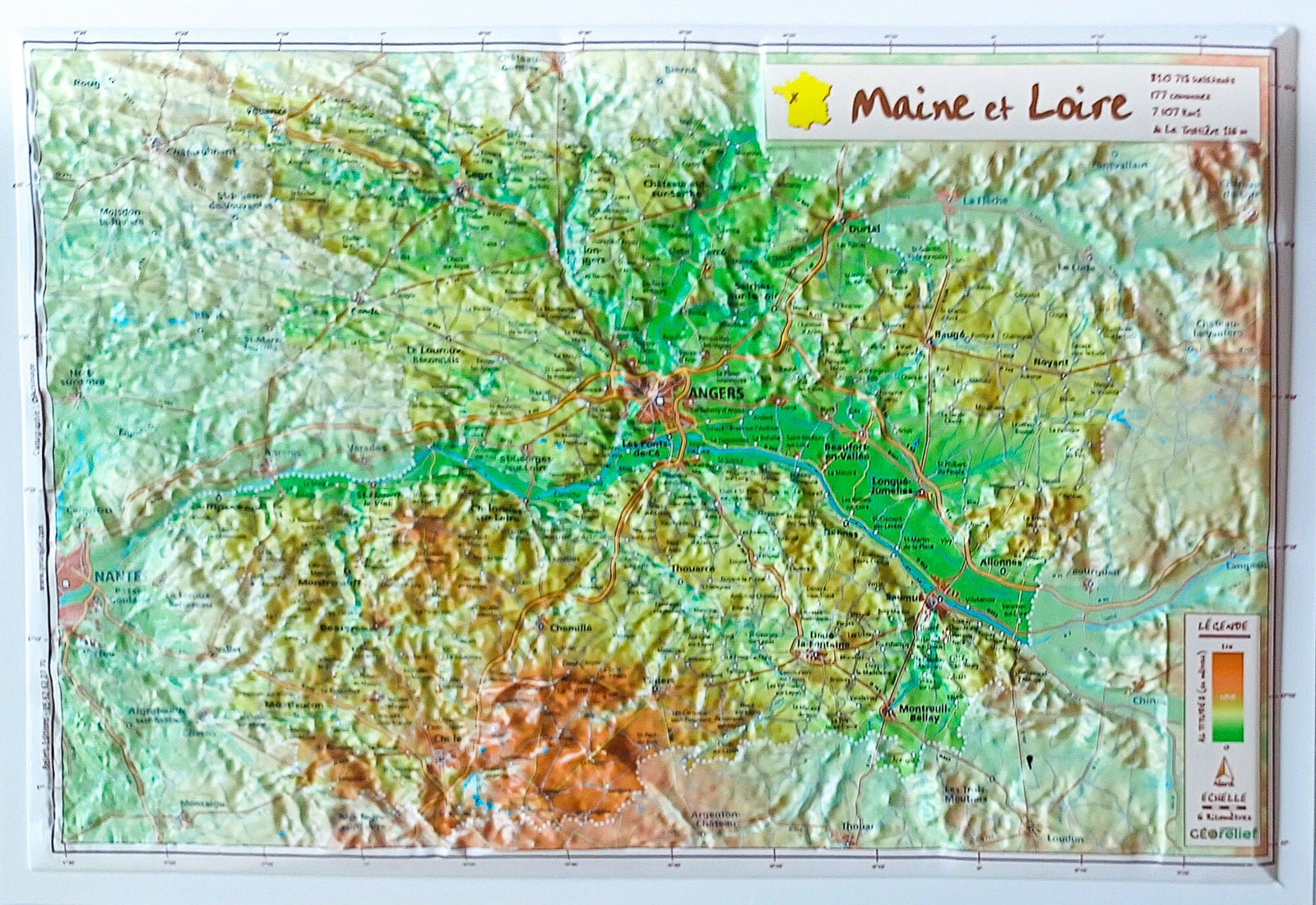 Carte en relief - Maine-et-Loire - 21 x 31 cm | Relief Editions carte en relief Reliefs Editions