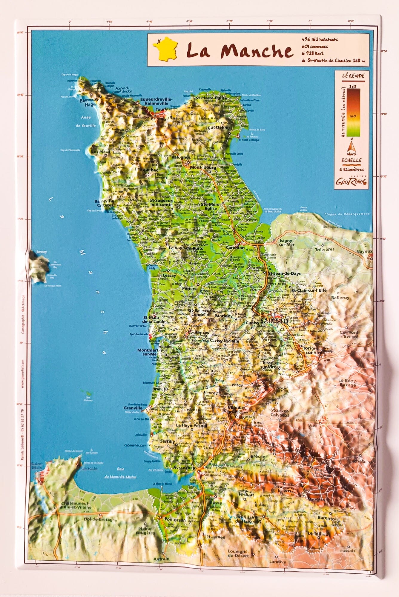 Carte en relief - Manche - 31 x 21 cm | Relief Editions carte en relief Reliefs Editions