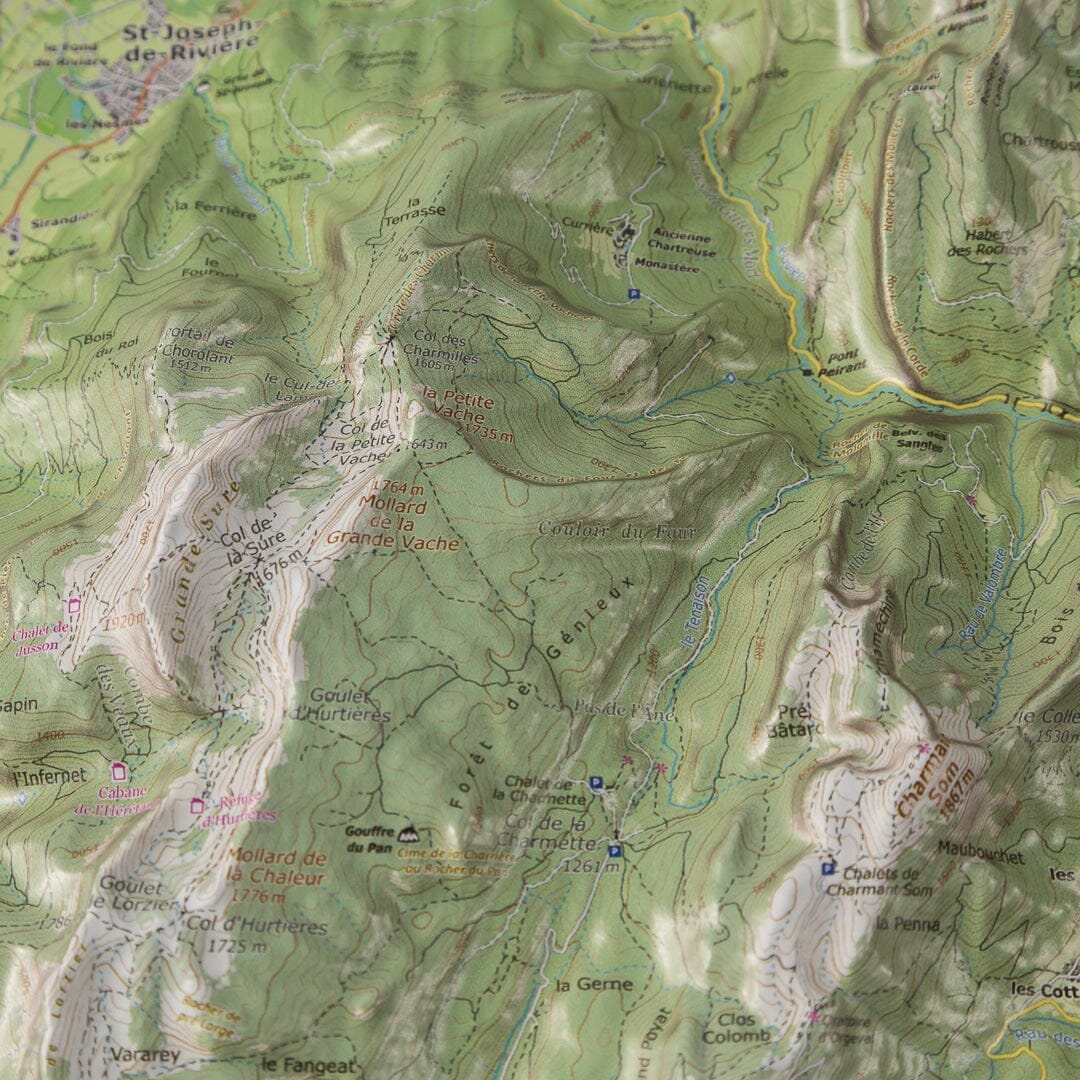 Carte en relief - Massif de la Chartreuse - 70 x 50 x 5 cm | Dénivelés Editions carte en relief Dénivelés Editions 