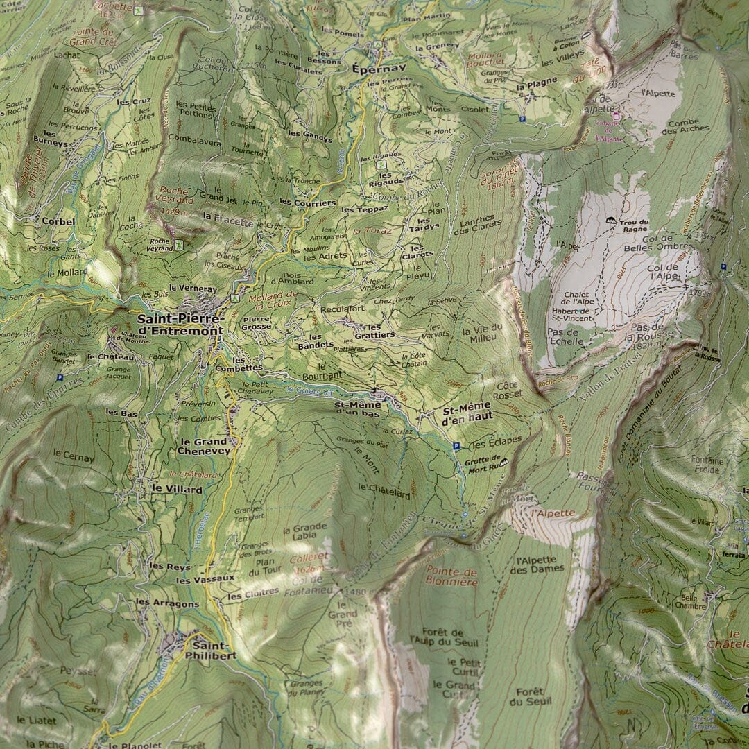 Carte en relief - Massif de la Chartreuse - 70 x 50 x 5 cm | Dénivelés Editions carte en relief Dénivelés Editions 