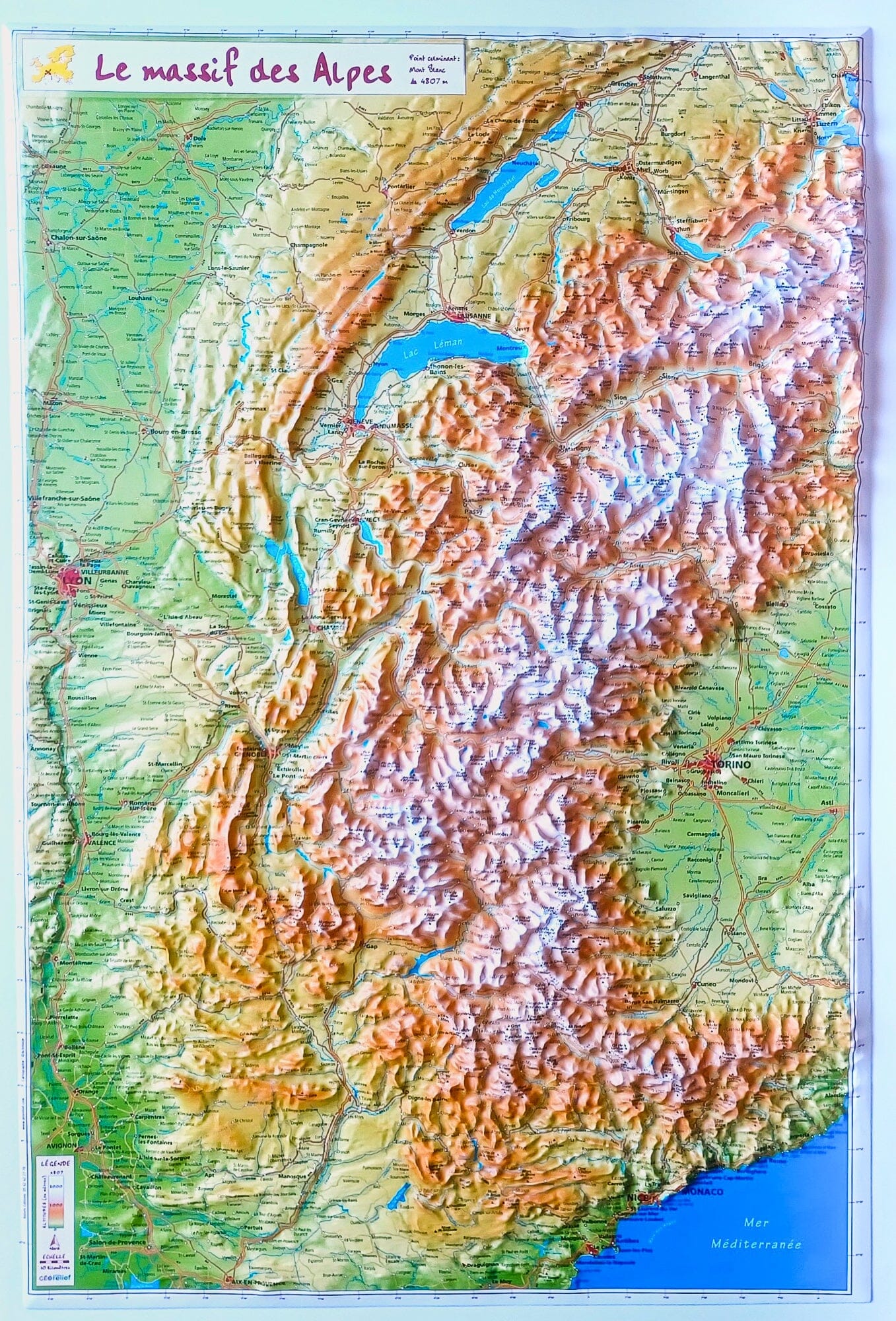 Carte en relief - Massif des Alpes - 62 x 42 cm | Relief Editions carte en relief Reliefs Editions