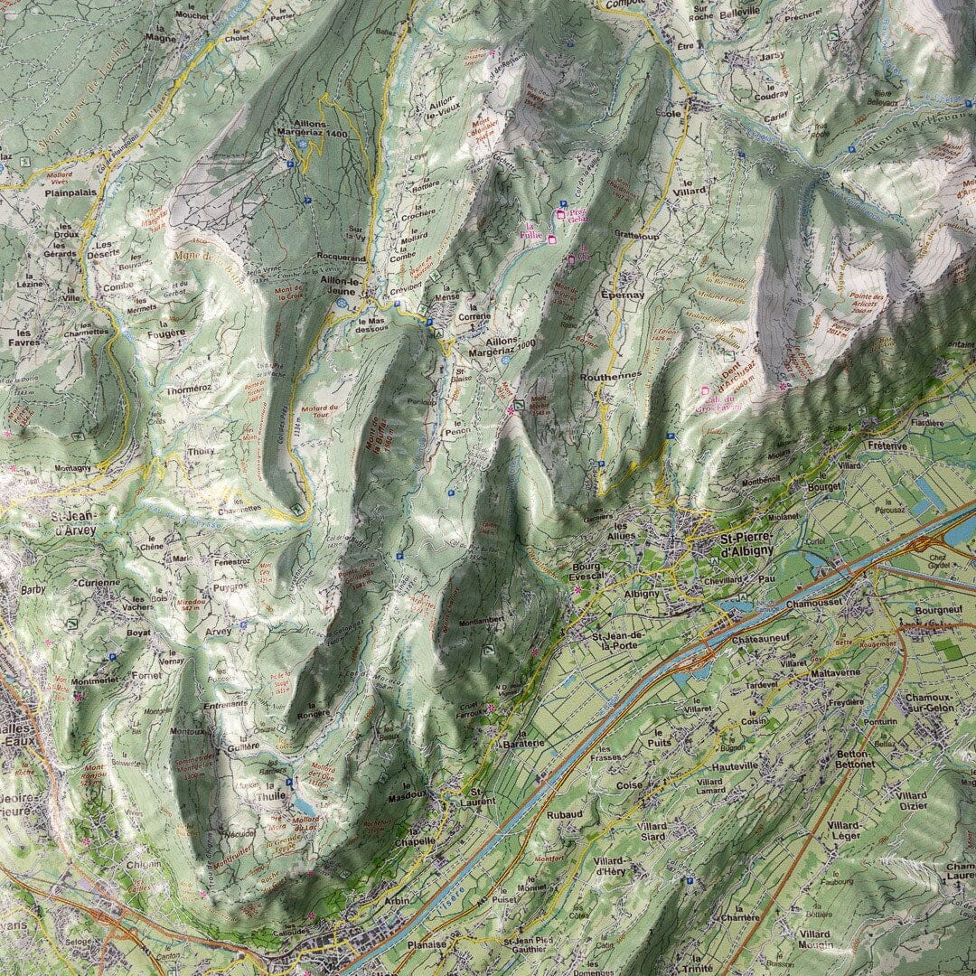 Carte en relief - Massif des Bauges - 50 x 70 x 3,6 cm | Dénivelés Editions carte en relief Dénivelés Editions 