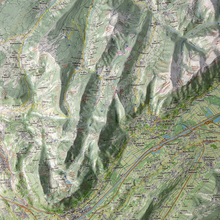 Carte en relief - Massif des Bauges - 50 x 70 x 3,6 cm | Dénivelés Editions carte en relief Dénivelés Editions 