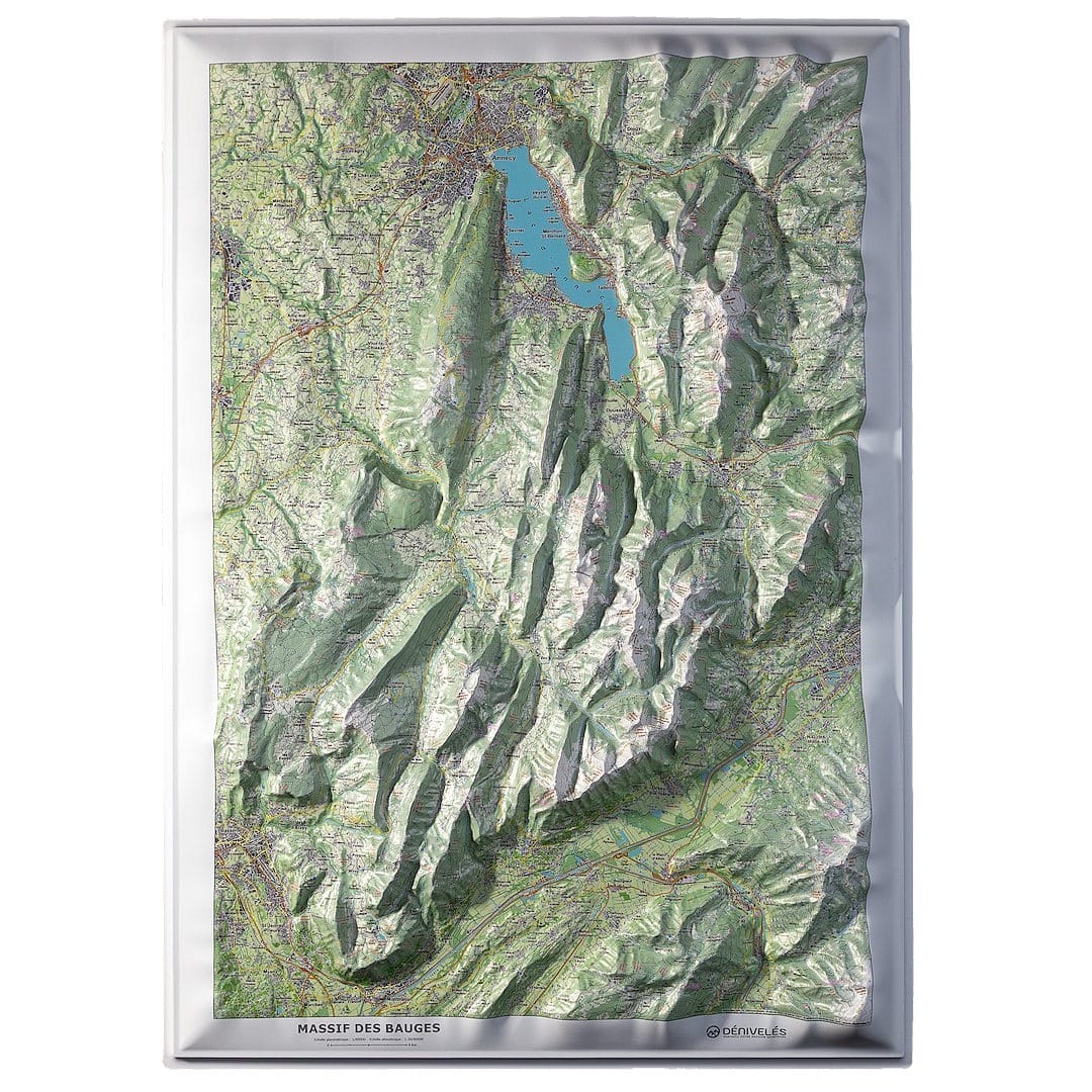 Carte en relief - Massif des Bauges - 50 x 70 x 3,6 cm | Dénivelés Editions carte en relief Dénivelés Editions Default Title
