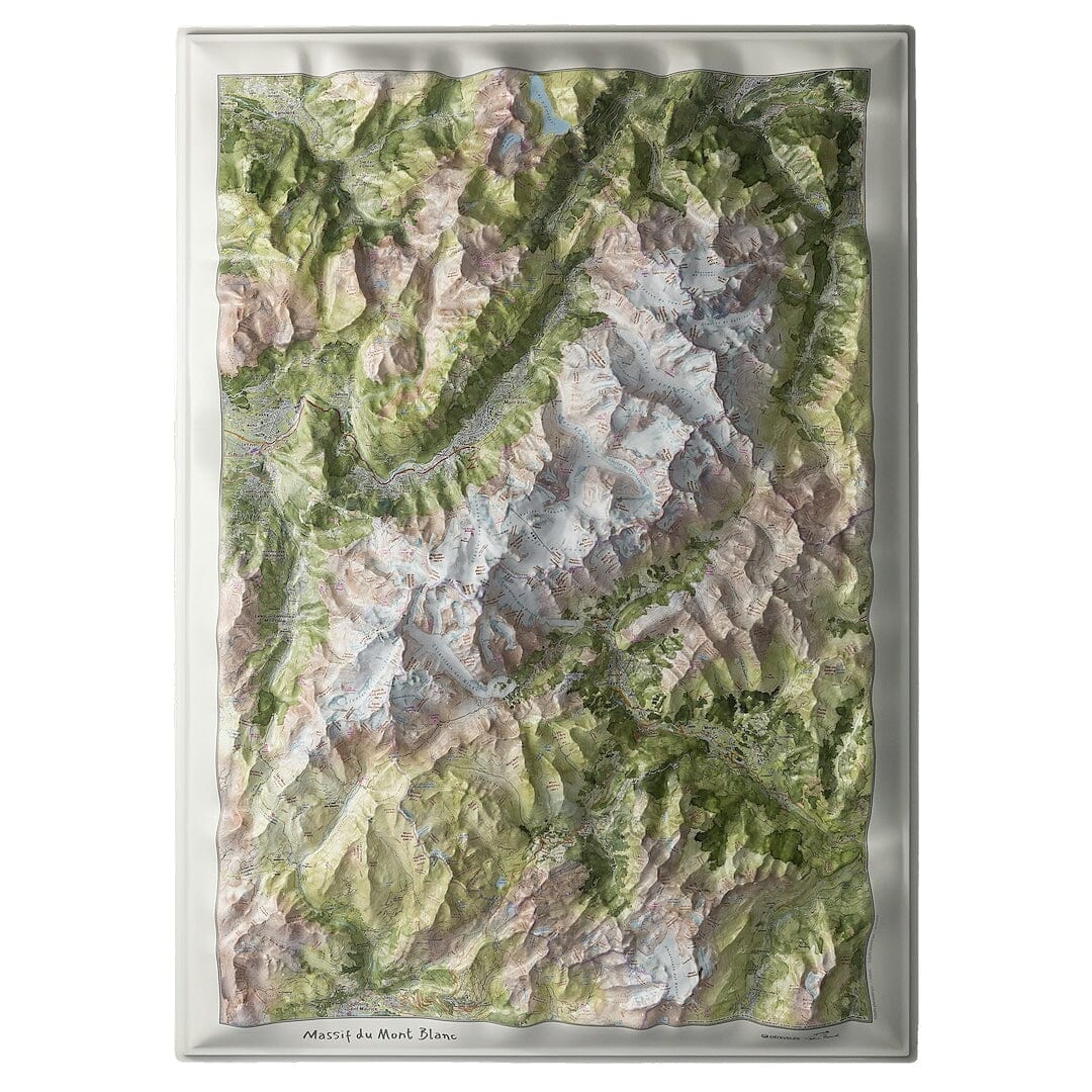 Carte en relief - Massif du Mont Blanc (Aquarellée) - 50 x 70 x 9 cm | Dénivelés Editions carte en relief Dénivelés Editions Default Title
