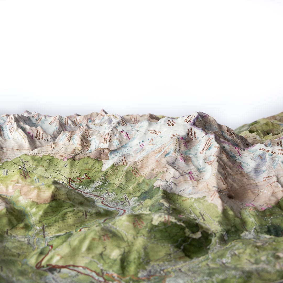 Carte en relief - Massif du Mont Blanc (Aquarellée) - 50 x 70 x 9 cm | Dénivelés Editions carte en relief Dénivelés Editions 