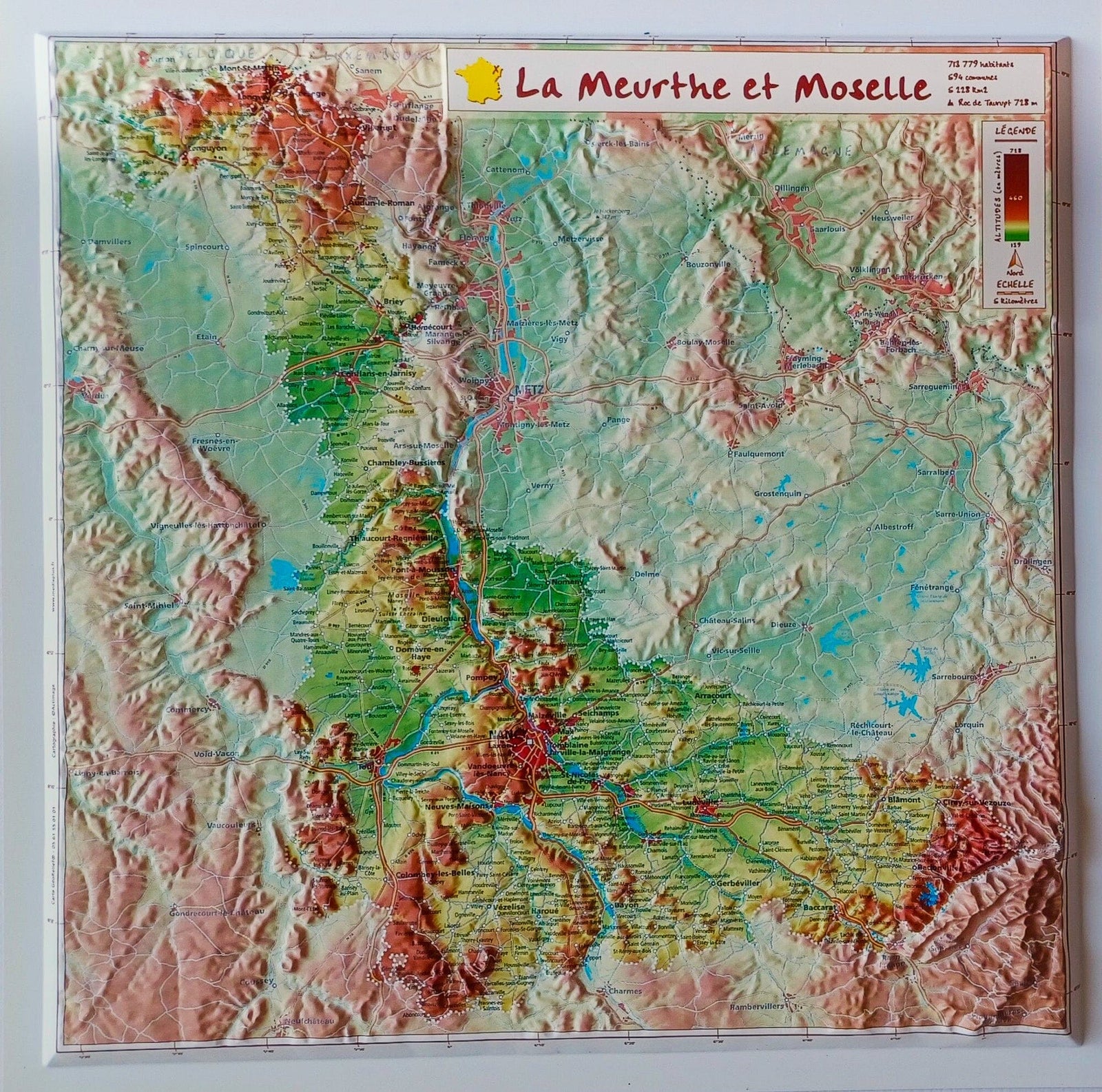 Carte en relief - Meurthe-et-Moselle - 31 x 31 cm | Relief Editions carte en relief Reliefs Editions