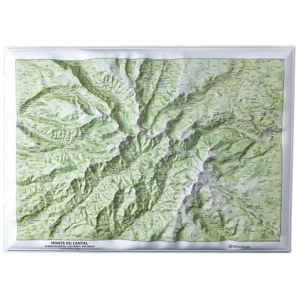 Carte en relief - Monts du Cantal - 70 x 50 x 4 cm | Dénivelés Editions carte en relief Dénivelés Editions Default Title