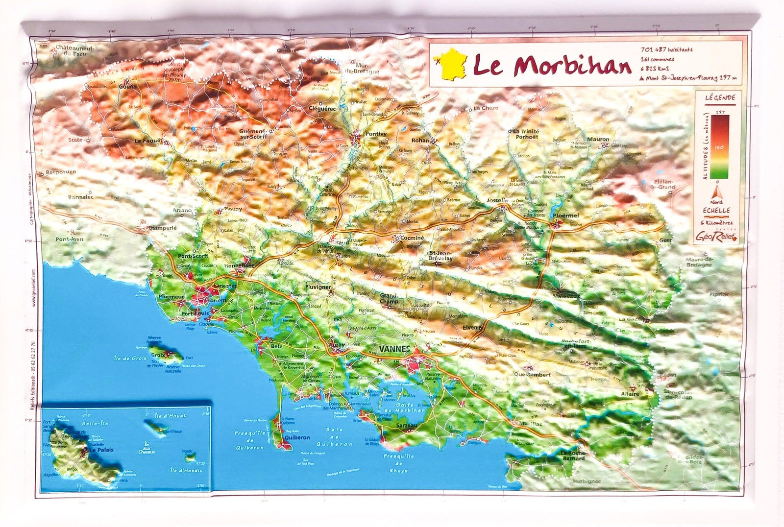 Carte en relief - Morbihan - 21 x 31 cm | Relief Editions carte en relief Reliefs Editions