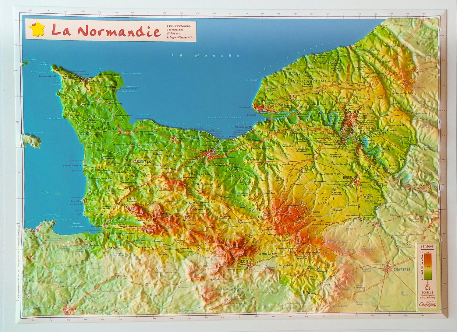 Carte en relief - Normandie - 31 x 42 cm | Relief Editions carte en relief Reliefs Editions