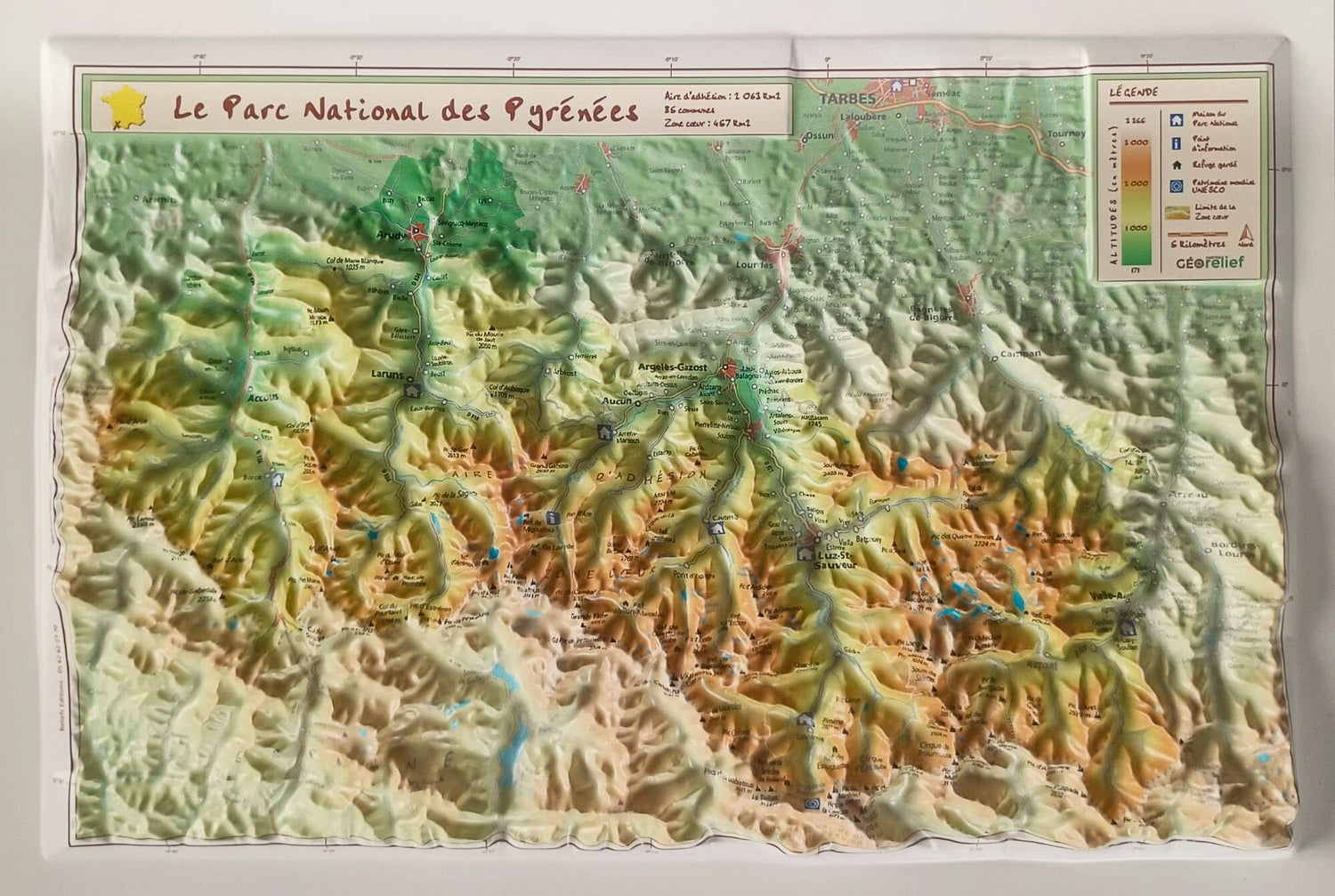 Carte en relief - Parc national des Pyrénées - 21 X 31 cm | Relief Editions carte en relief Reliefs Editions