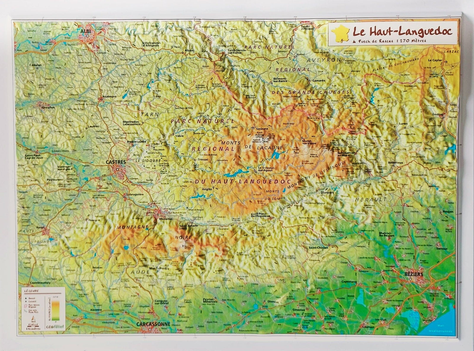 Carte en relief - Parc naturel régional du Haut-Languedoc - 31 X 42 cm | Relief Editions carte en relief Reliefs Editions