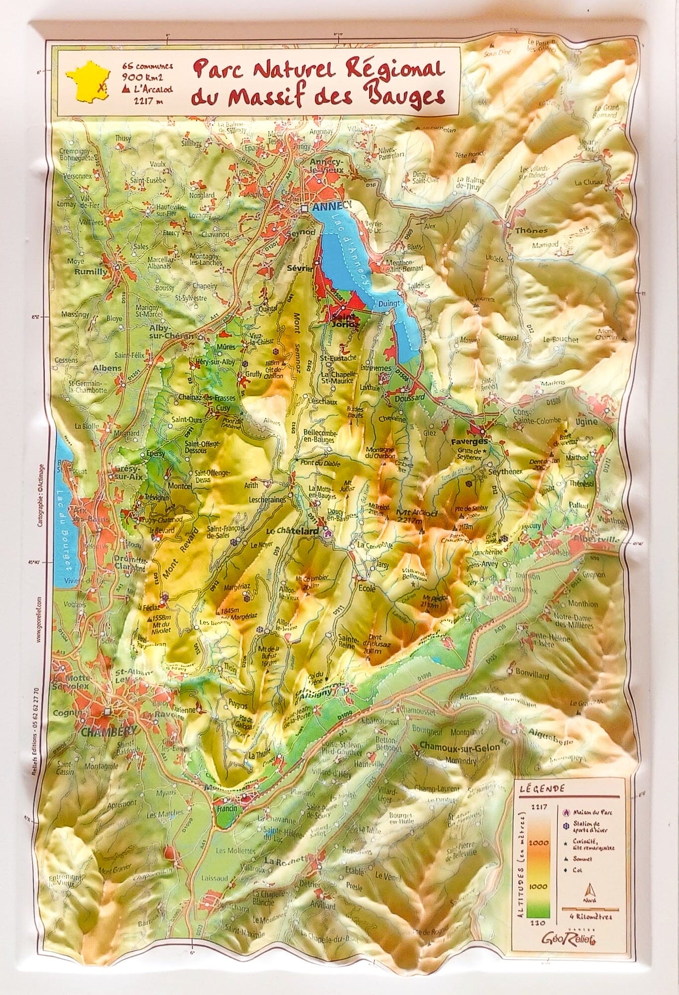 Carte en relief - Parc naturel régional du Massif des Bauges - 21 X 31 cm | Relief Editions carte en relief Reliefs Editions
