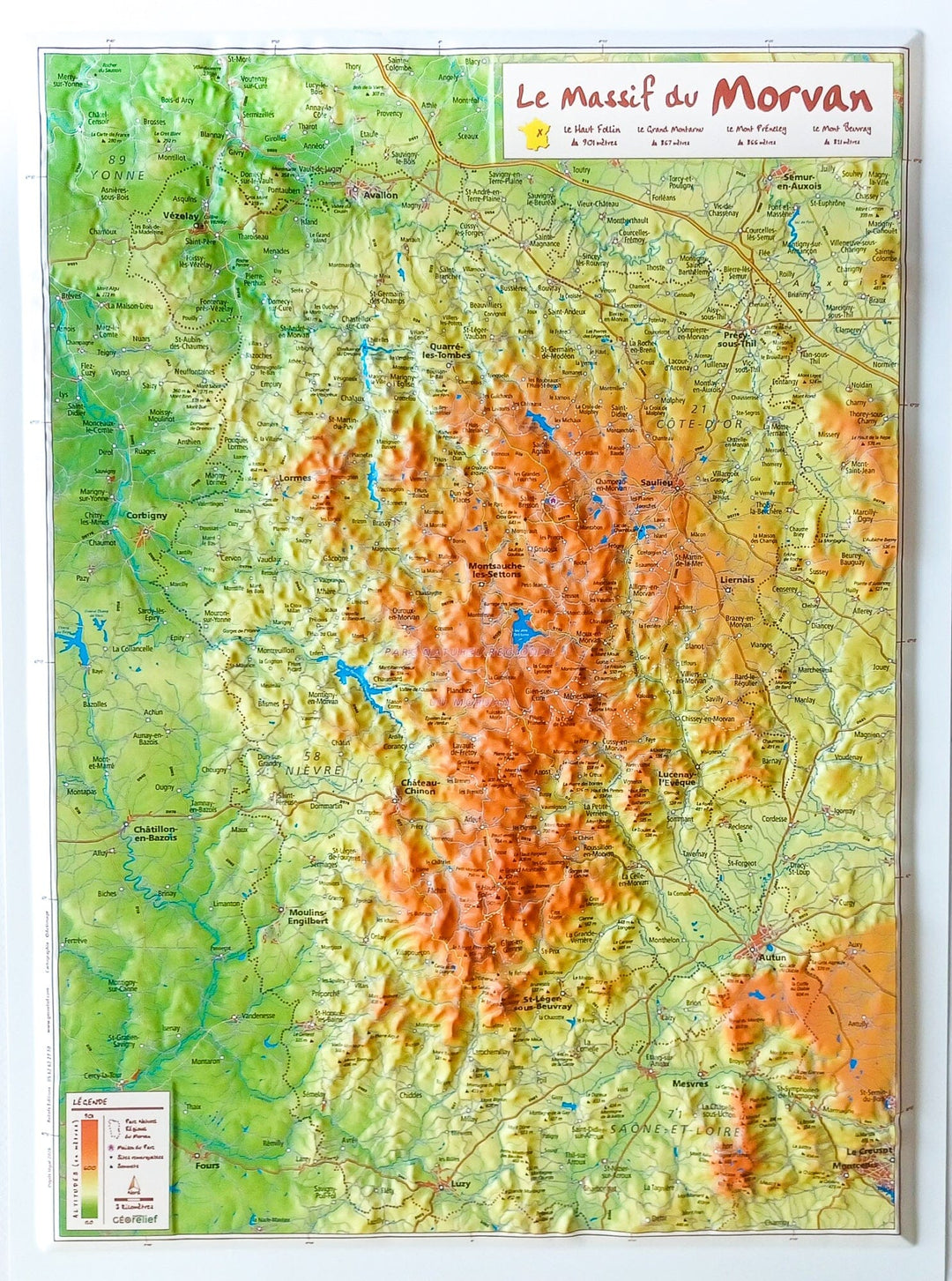 Carte en relief - Parc naturel régional du Morvan - 31 x 42 cm | Relief Editions carte en relief Reliefs Editions