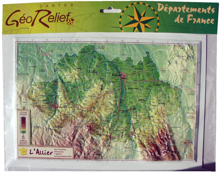 Carte en relief - Allier - 21 cm X 31 cm | Relief Editions carte en relief Reliefs Editions Default Title