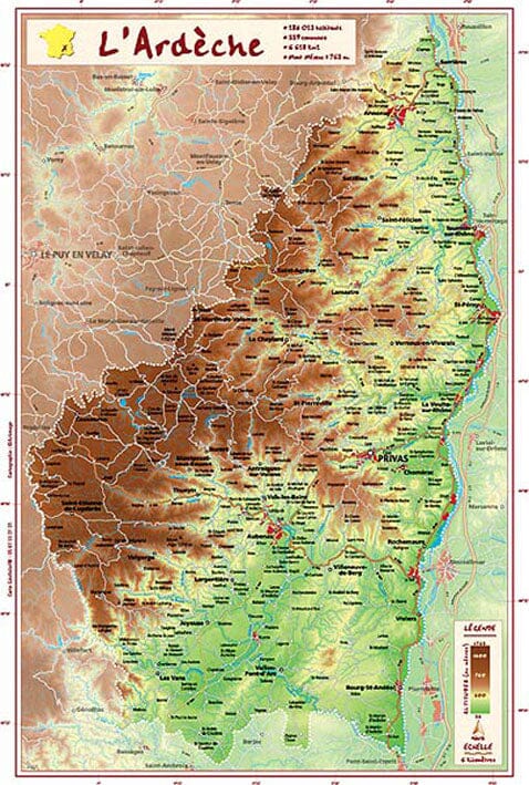Carte en relief petit format - Ardèche - 31 X 20,9 cm carte relief petit format Reliefs Editions 