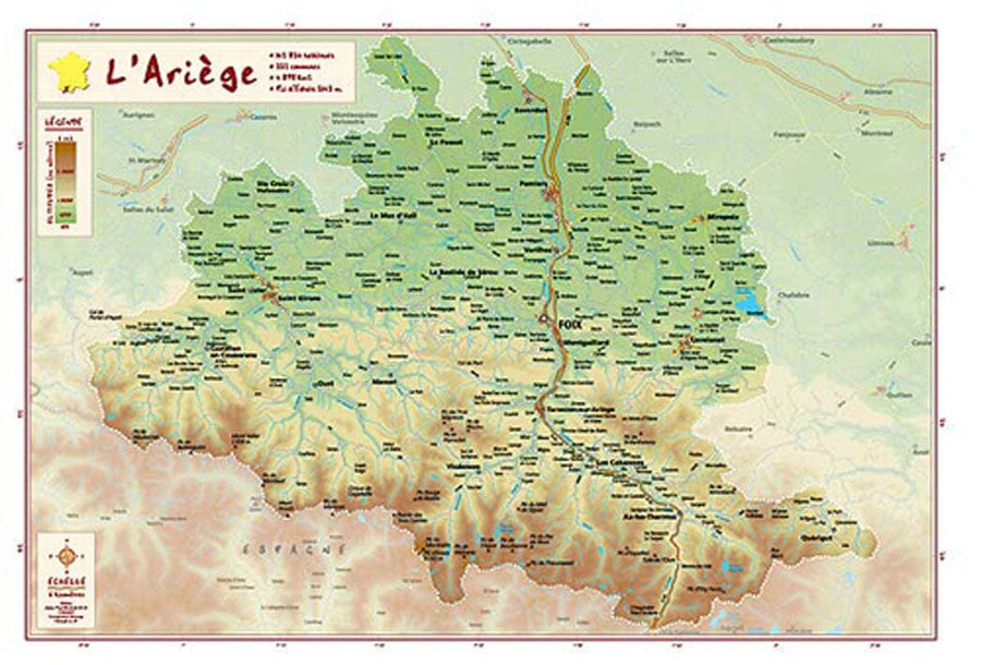Carte en relief petit format - Ariège - 22,6 X 31,5 cm carte relief petit format Reliefs Editions 