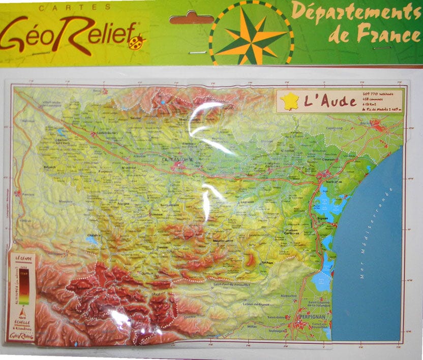 Carte en relief petit format - Aude - 21 X 31,3 cm carte relief petit format Reliefs Editions 