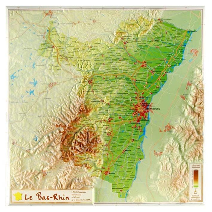 Haut Rhin Bas Rhin Relief map - Bas-Rhin - 31 X 31 cm | Relief Editions – Cartovia