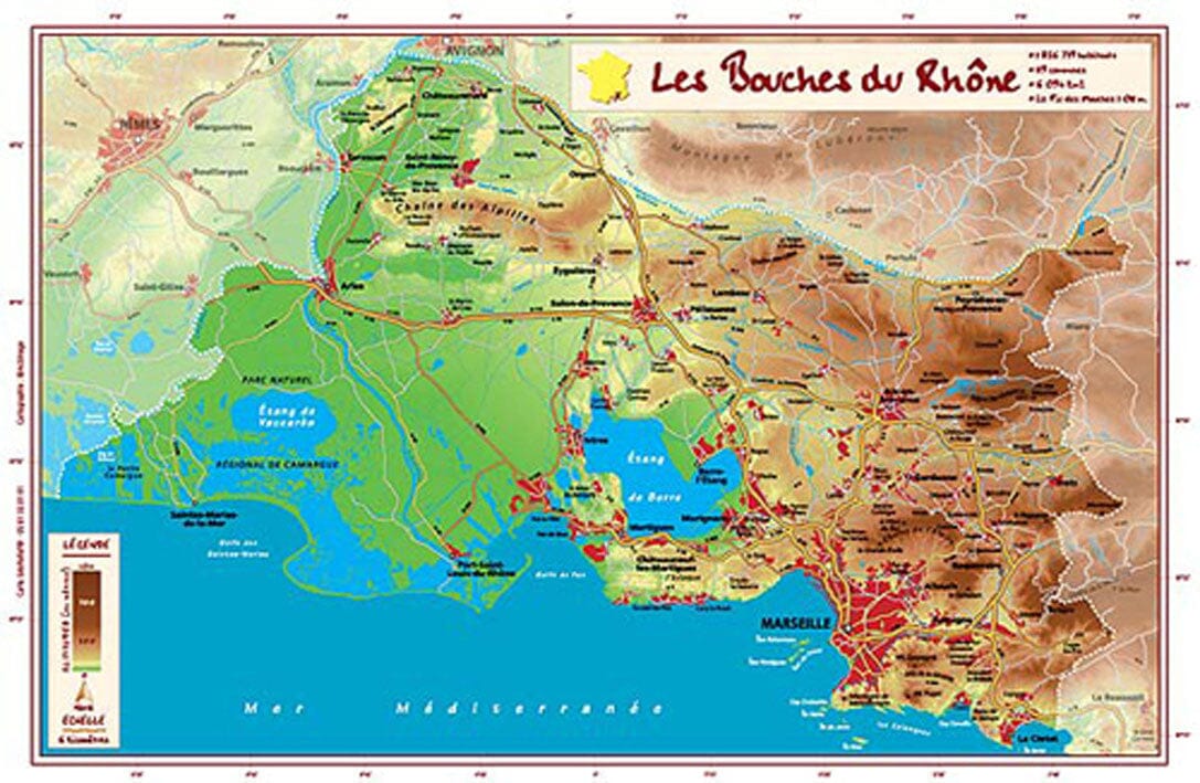 Carte en relief petit format - Bouches-du-Rhône - 21 X 31,5 cm carte en relief Reliefs Editions Default Title