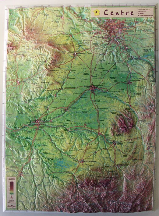 Carte en relief petit format - Centre - 42,7 X 31,7 cm carte relief petit format Reliefs Editions 