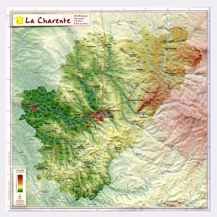 Carte en relief petit format - Charente - 31,6 X 31,6 cm , carte en relief Reliefs Editions Default Title