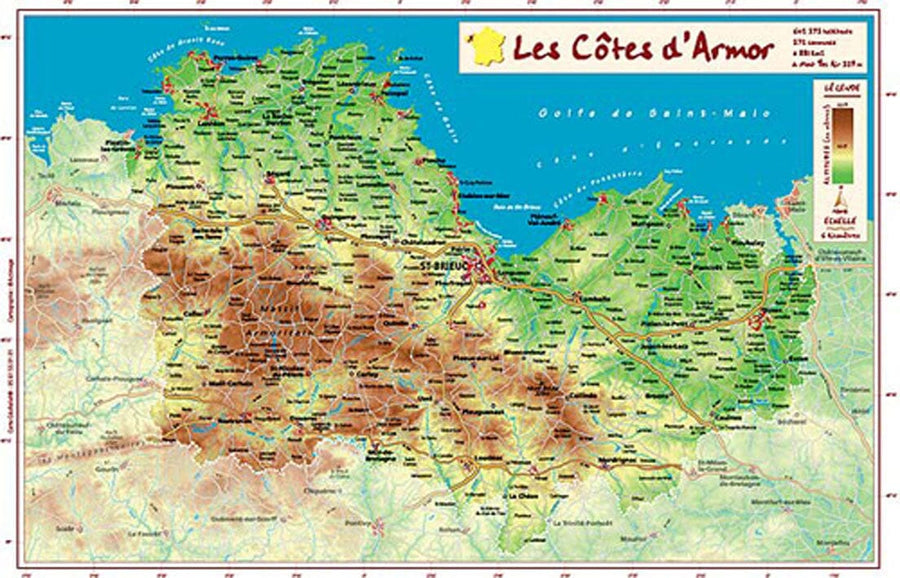 Carte en relief petit format - Côtes d'Armor - 21,5 X 31,5 cm carte relief petit format Reliefs Editions 