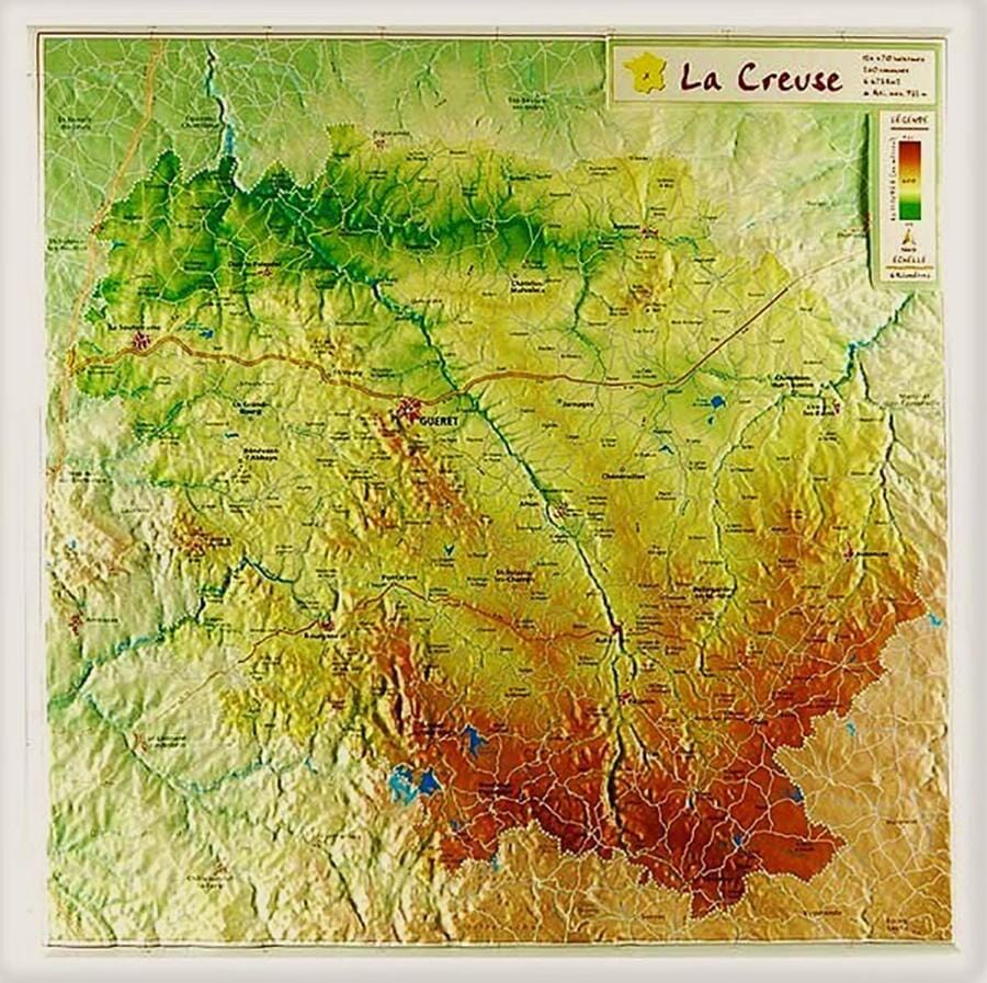 Carte en relief petit format - Creuse - 31,5 X 31,6 cm carte en relief Reliefs Editions