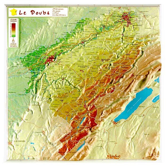 Carte en relief petit format - Doubs - 31,6 X 31,6 cm carte relief petit format Reliefs Editions 