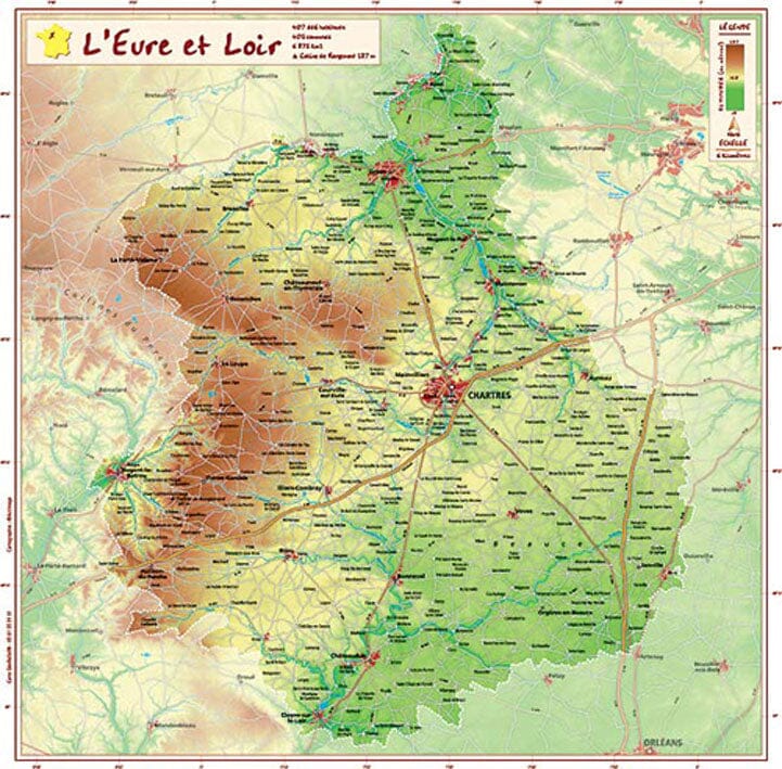 Carte en relief - Eure-et-Loir - 31 x 31 cm | Relief Editions carte en relief Reliefs Editions Default Title