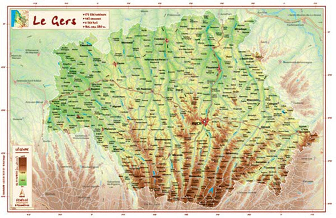 Carte en relief petit format - Gers - 21,1 X 31,8 cm carte relief petit format Reliefs Editions 