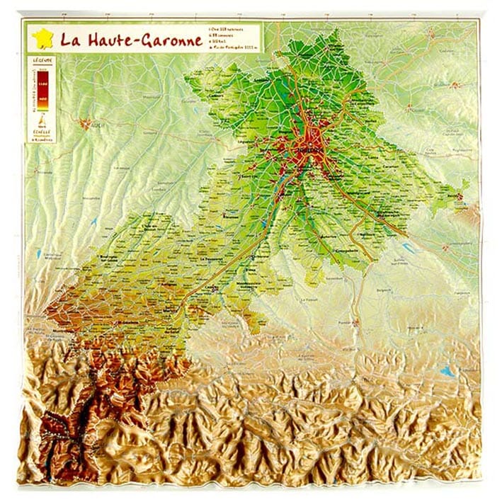 Carte en relief petit format - Haute-Garonne - 31 X 31 cm carte relief petit format Reliefs Editions 