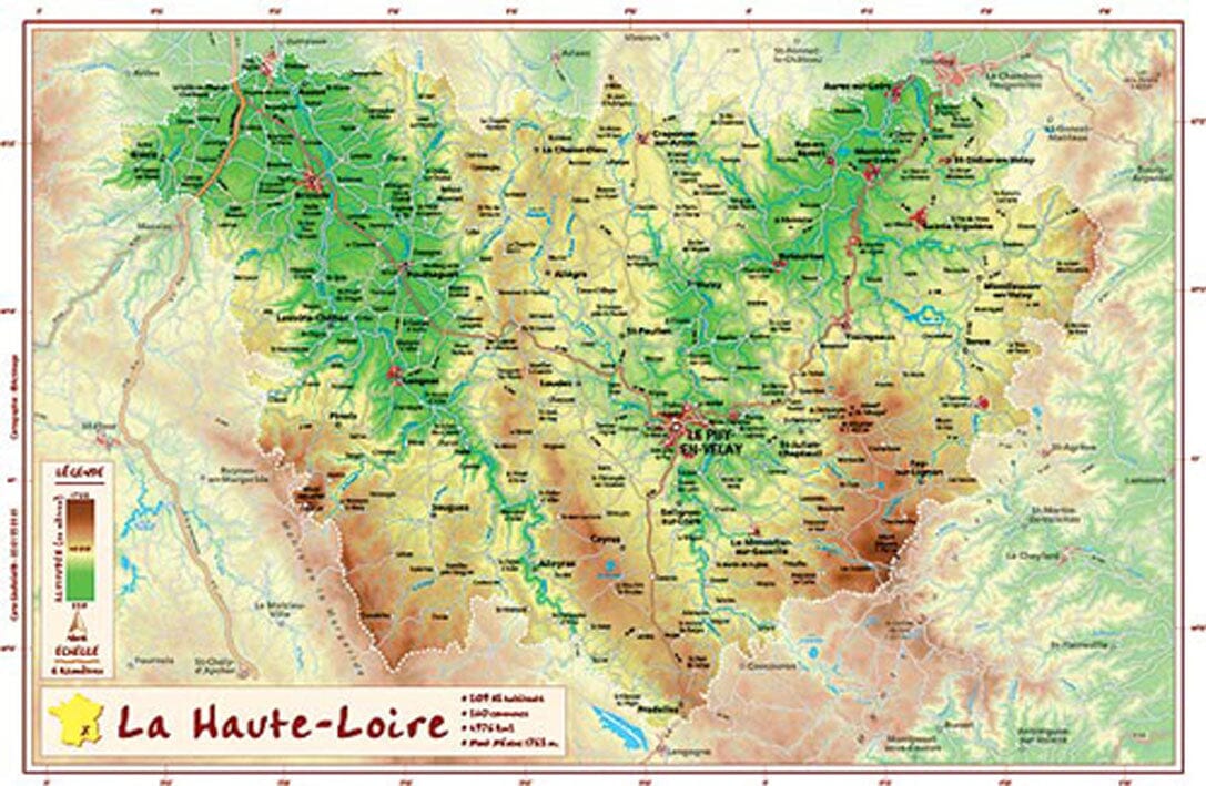 Carte en relief petit format - Haute-Loire - 22,1 X 31,9 cm carte en relief Reliefs Editions Default Title