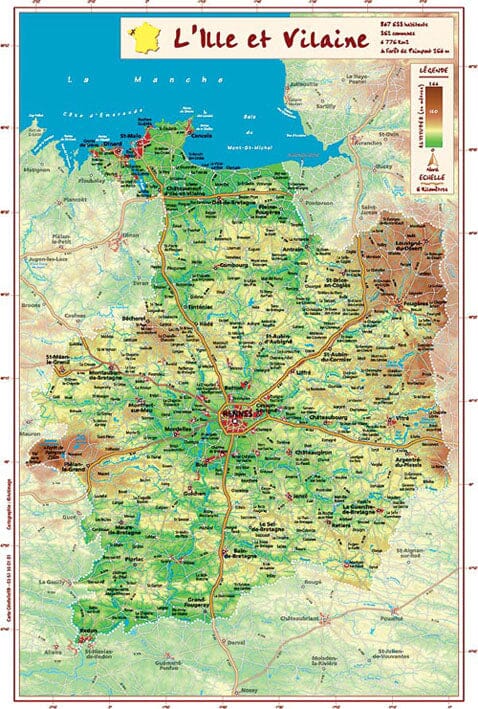 Carte en relief - Ille-et-Vilaine - 31 X 21 cm | Relief Editions carte en relief Reliefs Editions Default Title